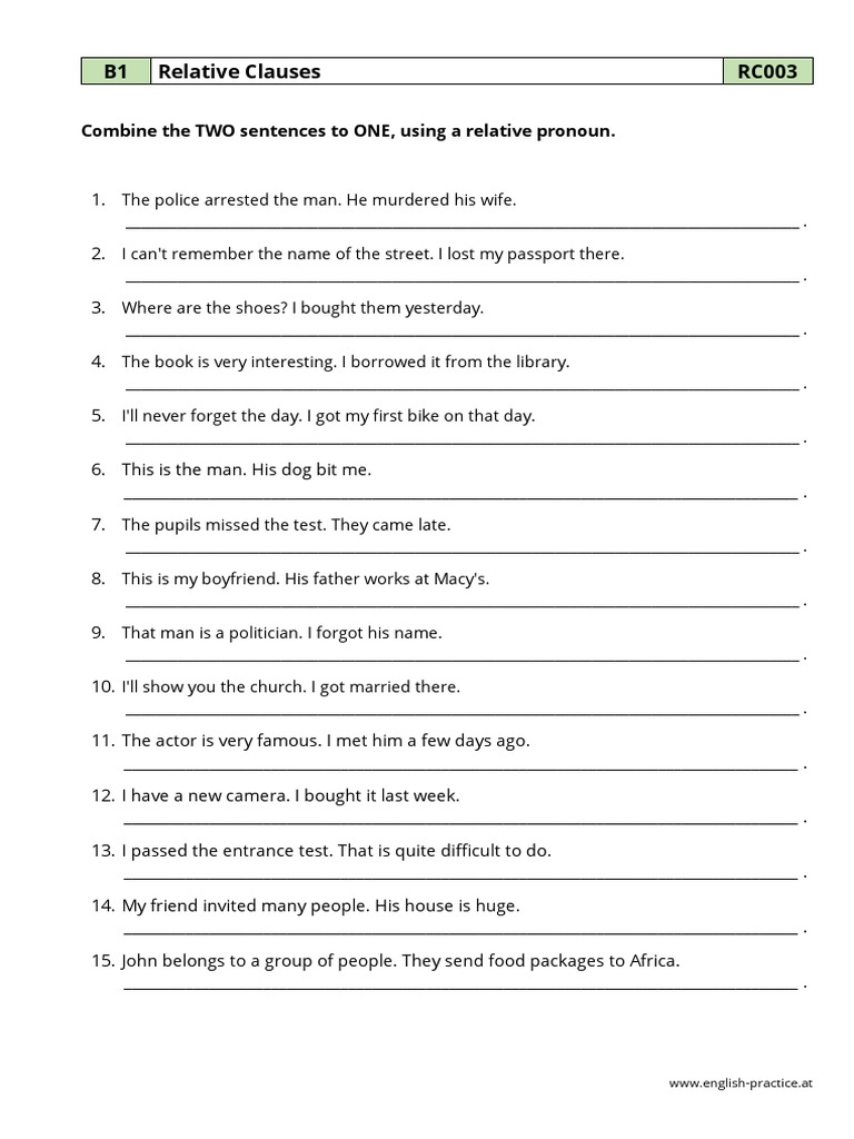 B1 Relative Clauses Exercises PDF | PDF | Grammar | Human Communication