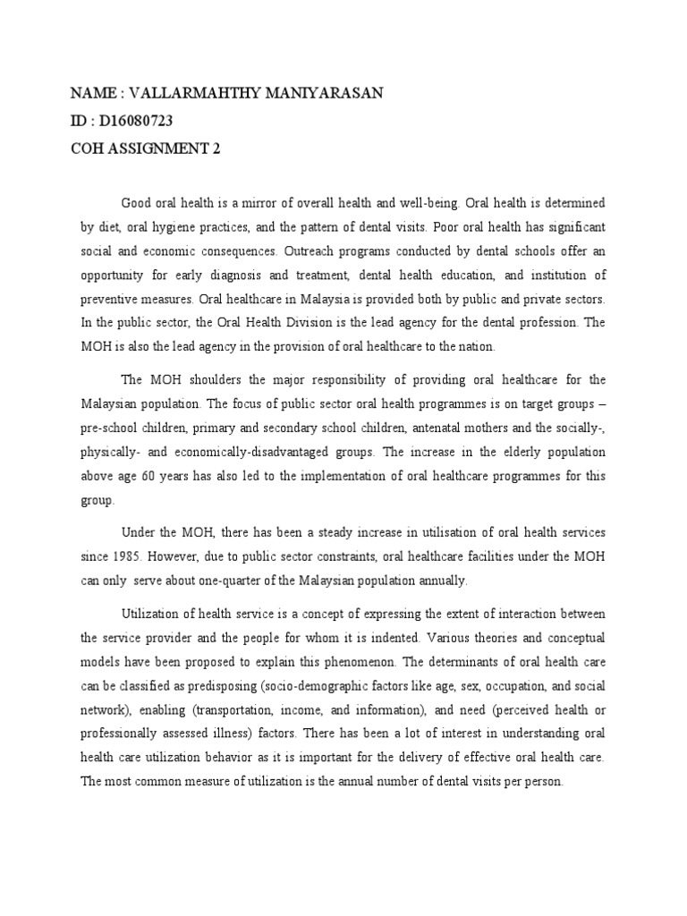 COH Assignment 2 PDF Dentistry Health Care