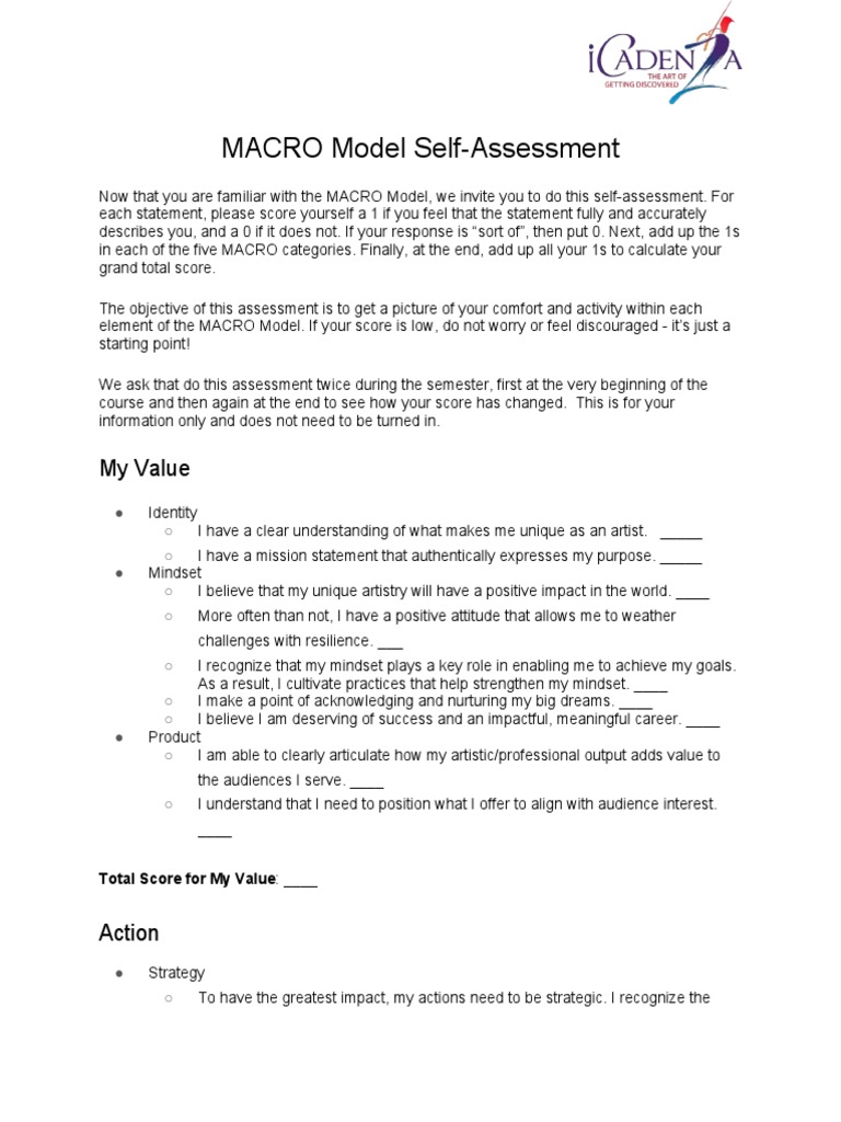 MACRO Model Self-Assessment Guide | PDF | Goal | Communication