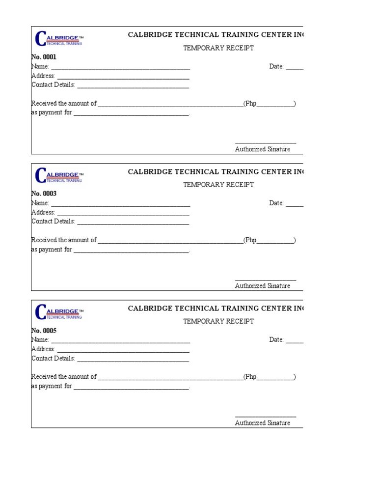 temporary receipt pdf business