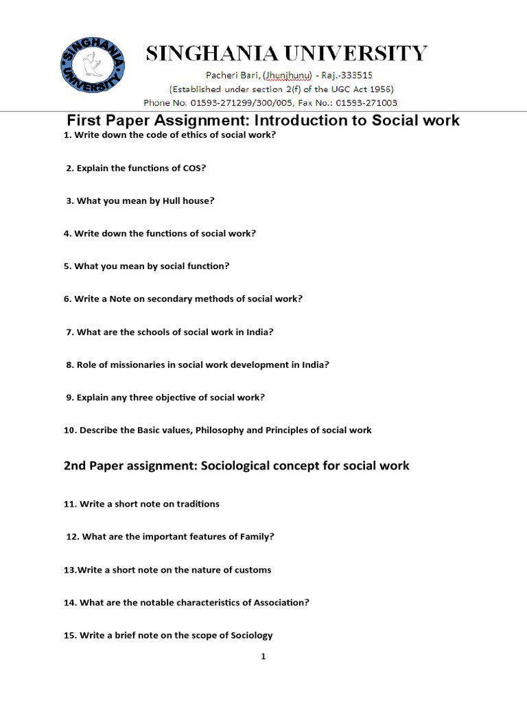 BSW Assignments Overview in Social Work | PDF | Social Work | Sociology