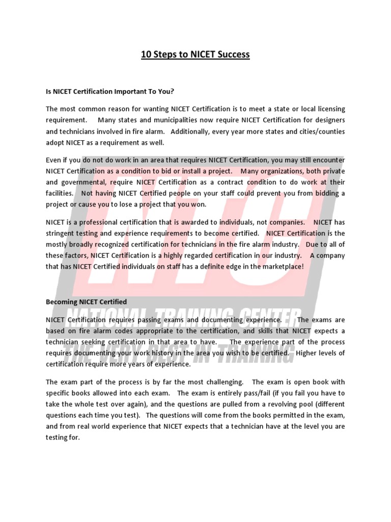 NICET Certification Guide | PDF | Certification | Test (Assessment)