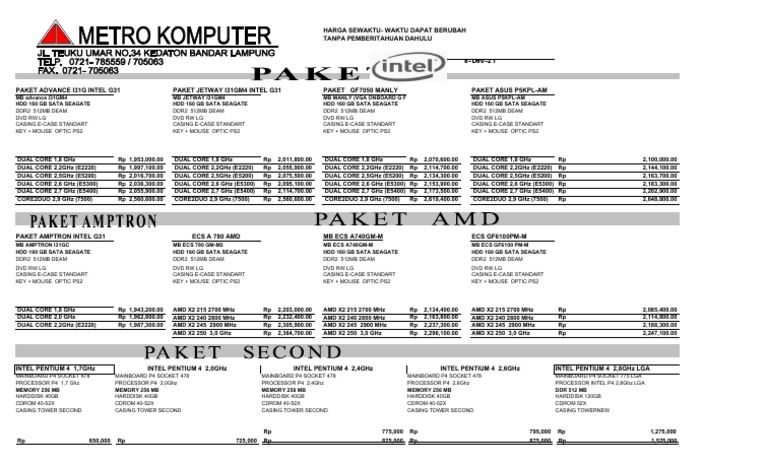 Daftar Harga Paket Komponen PC | PDF | X86 Architecture | Computer ...