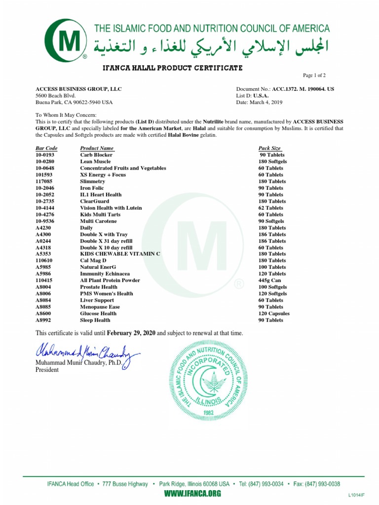 Ifanca Halal Product Certificate: Bar Code Product Name Pack Size | PDF ...