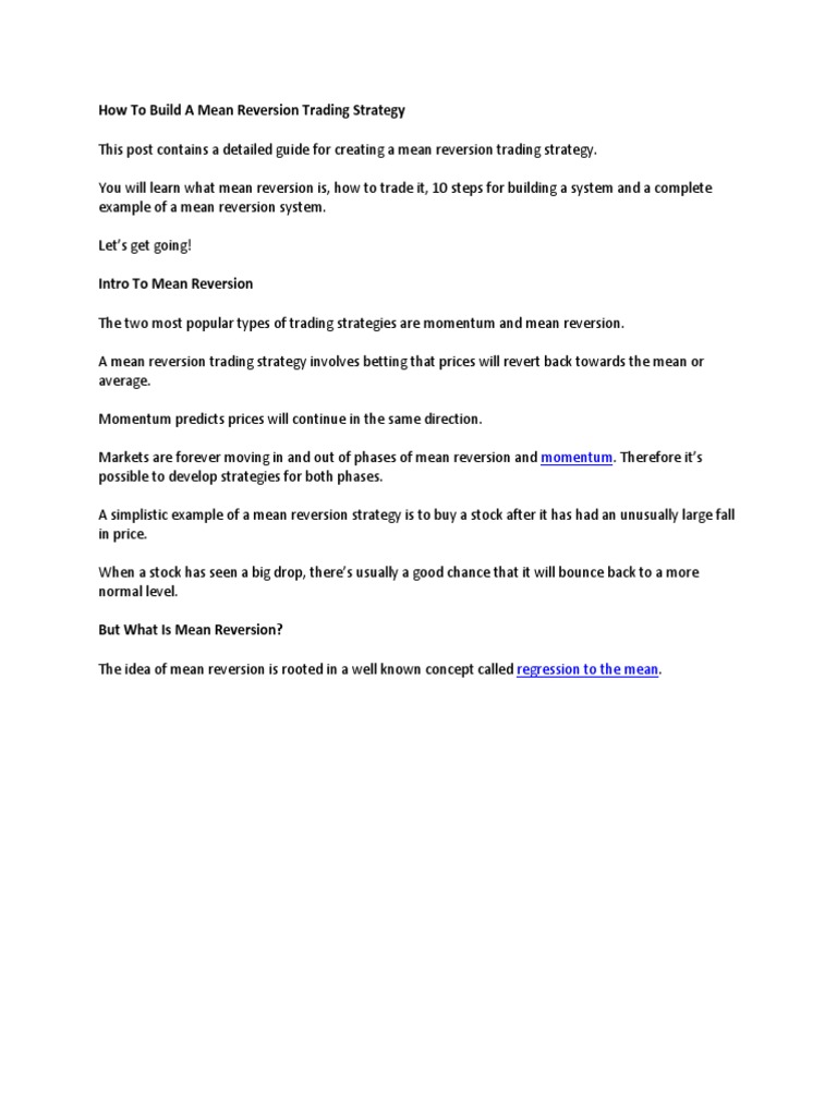 Building a Mean Reversion Strategy | PDF | Standard Deviation ...
