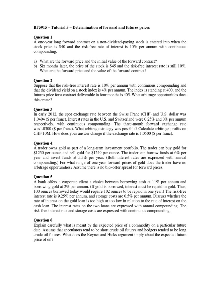 Tute5Q - Determination of Forward and Futures Prices PDF | PDF ...