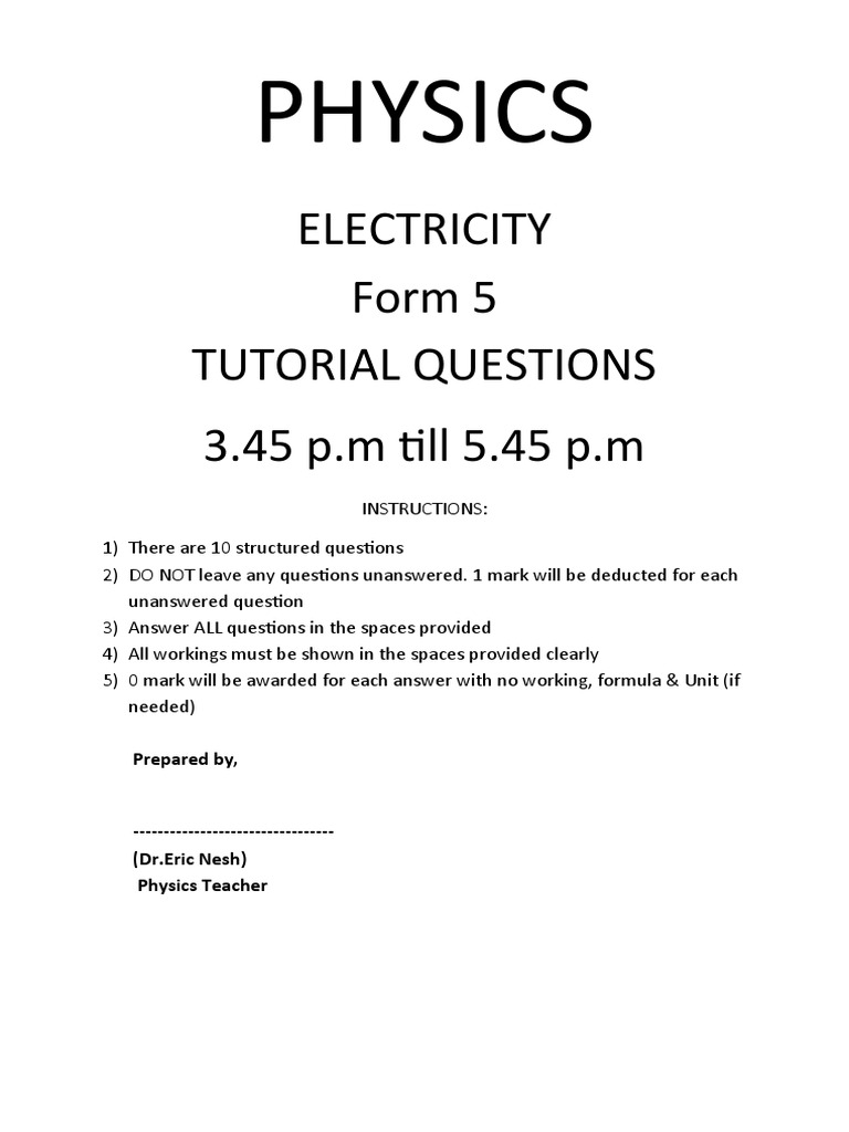 Electricity Tutorial Answer | PDF