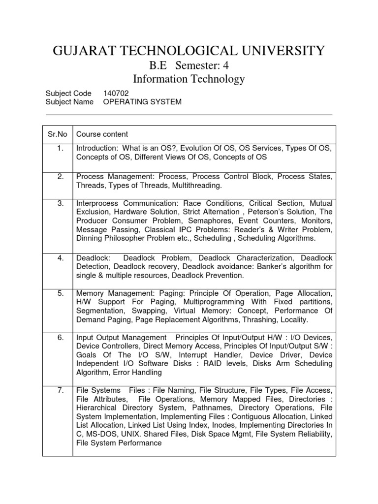 Operating System Course Outline GTU | PDF | Process (Computing ...