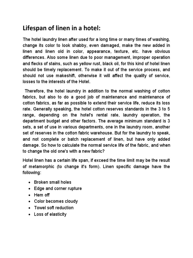 Lifespan of Linen in A Hotel PDF