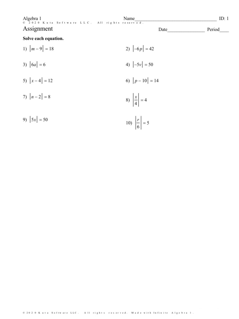 algebra 1 assignment solve each equation answer key