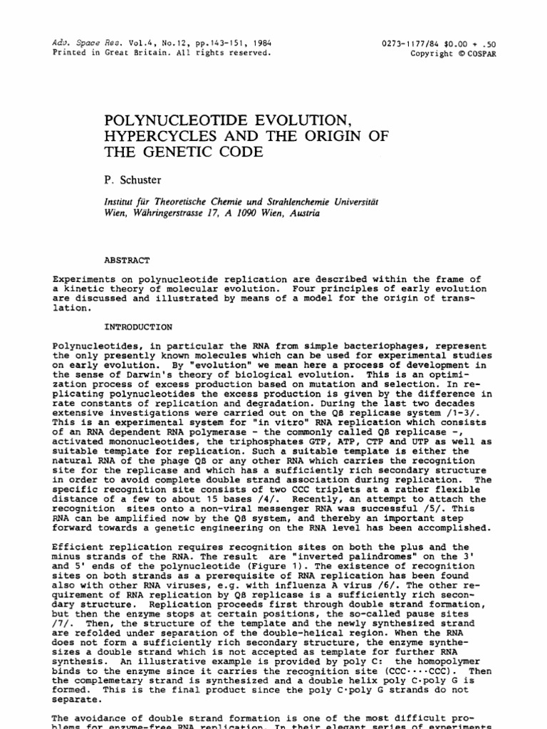 Polynucleotide Evolution, Hypercycles and The Origin The Genetic Code ...