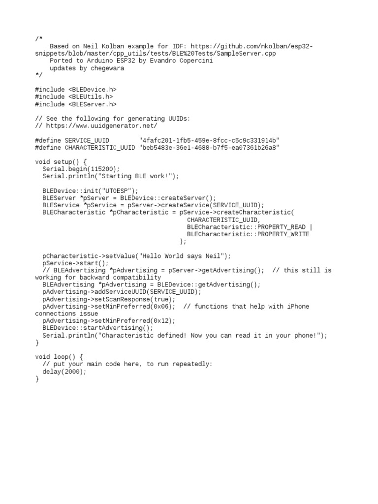 Arduino ESP32 BLE Server Example | PDF | Computers