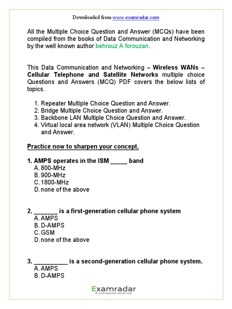 CH 16 Wireless WANs Cellular Telephone and Satellite Networks
