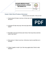 Math Word Problem Worksheet - Grade 4 - Free and Printable