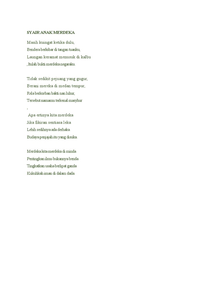 Syair Anak Merdeka | PDF