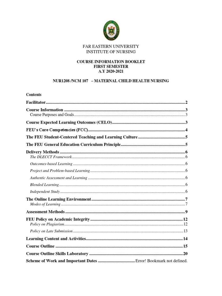 NUR 1208 CIB Course Information Booklet PDF Educational