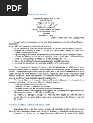 Chapter 2- Special Education Programs and Services
