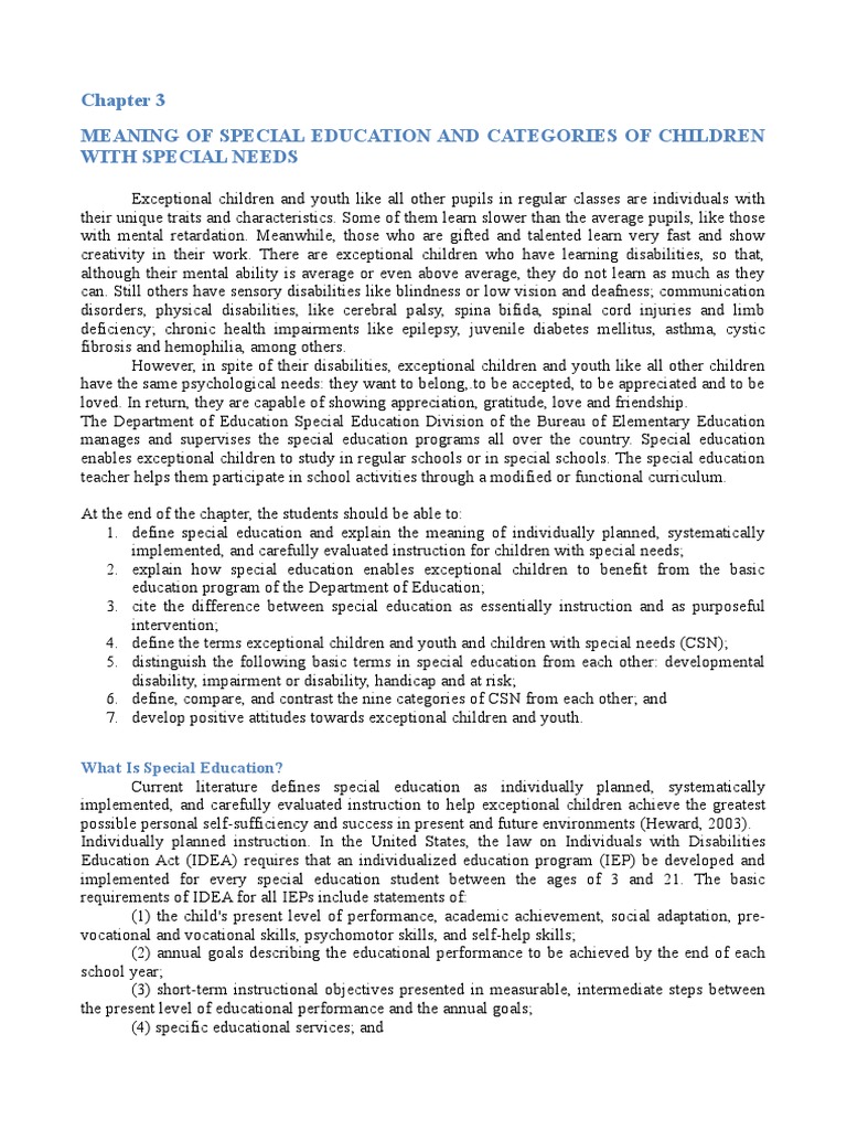 Chapter 3 Meaning of Special Education and Categories of Children