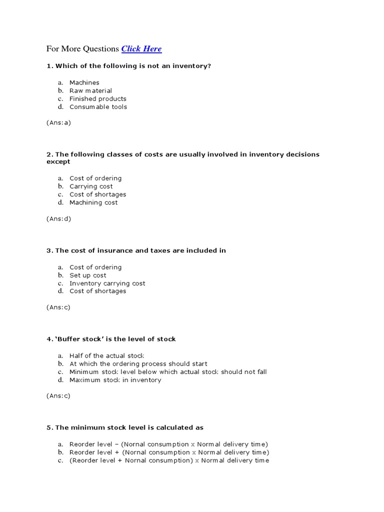 Inventory Management MCQs and Answers | PDF