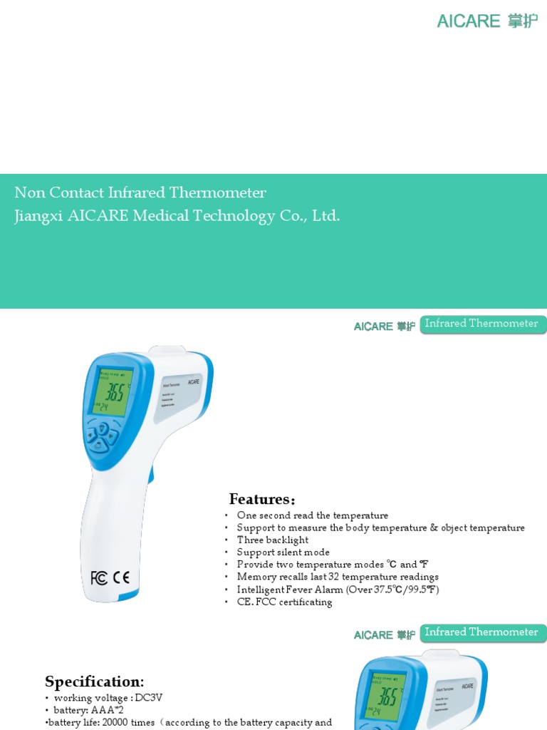 Non-Contact Infrared Thermometer Specs | PDF | Thermometer | Celsius