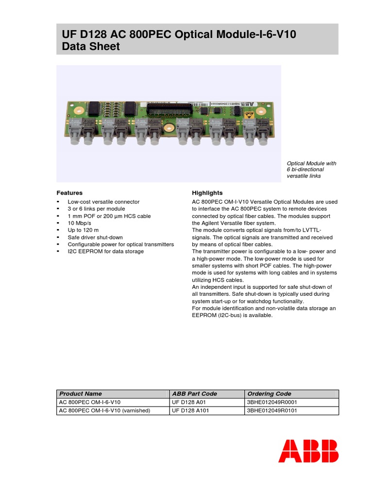 3BHS012049 E02 - REV - UF D128A Datasheet ABB | PDF | Optical Fiber ...