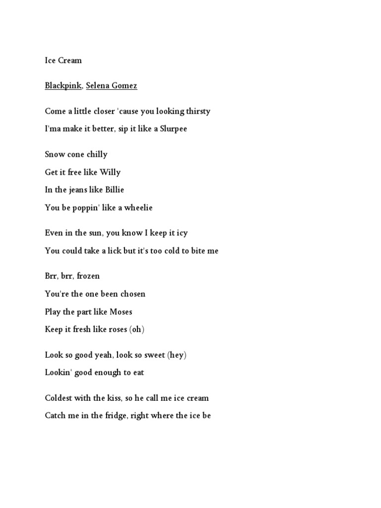 Lirik Lagu Ice Cream by Blackpink and Selena PDF