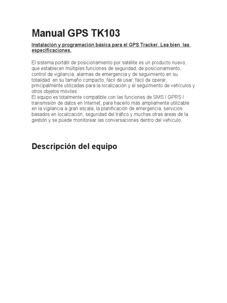 Manual GPS TK103 PDF paquete general de Radio sevicio Gsm