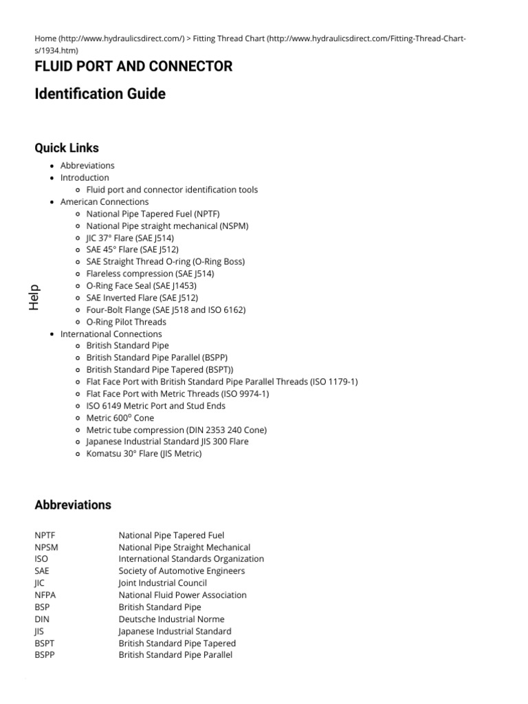 Hydraulic Fitting Thread Chart Hydraulics Direct PDF Pipe (Fluid