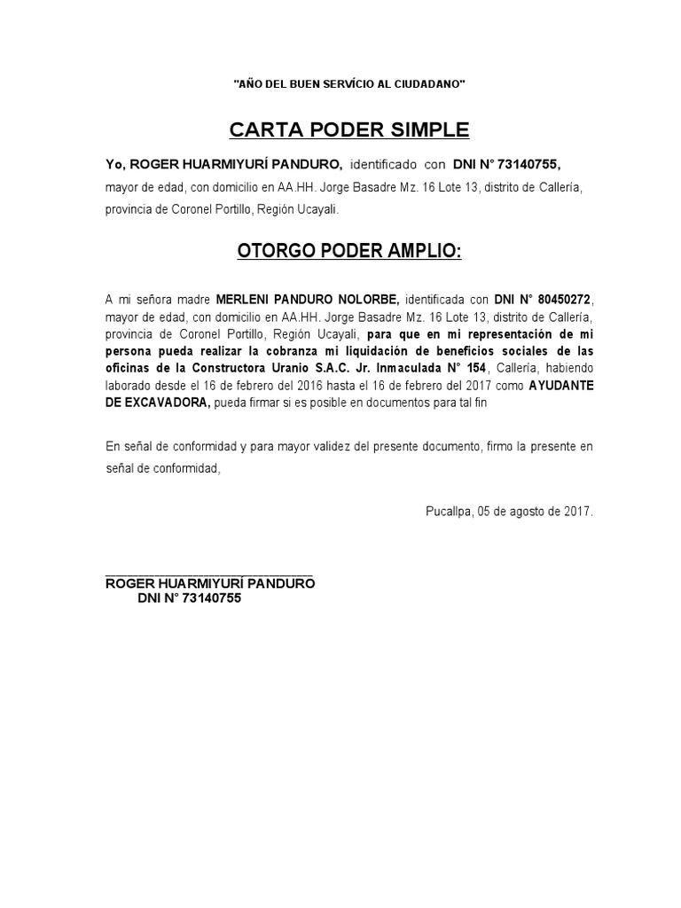 Carta Poder para Recoger Liquidacion | PDF