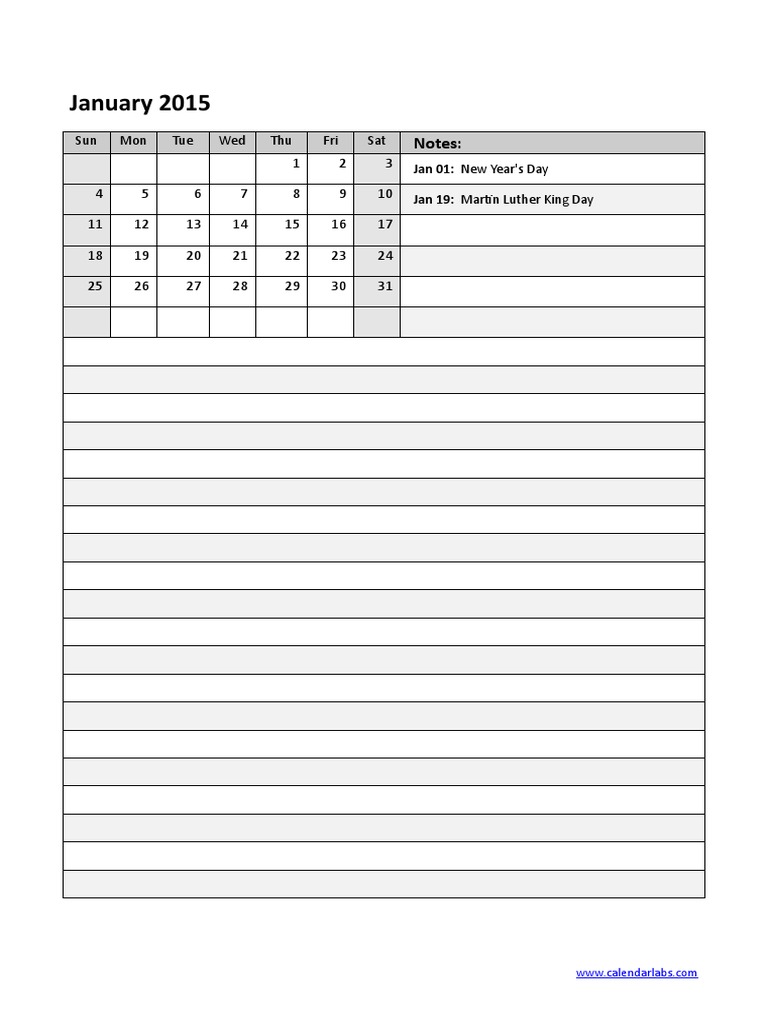 2015 Monthly Calendar Portrait 10 PDF Observances Holidays