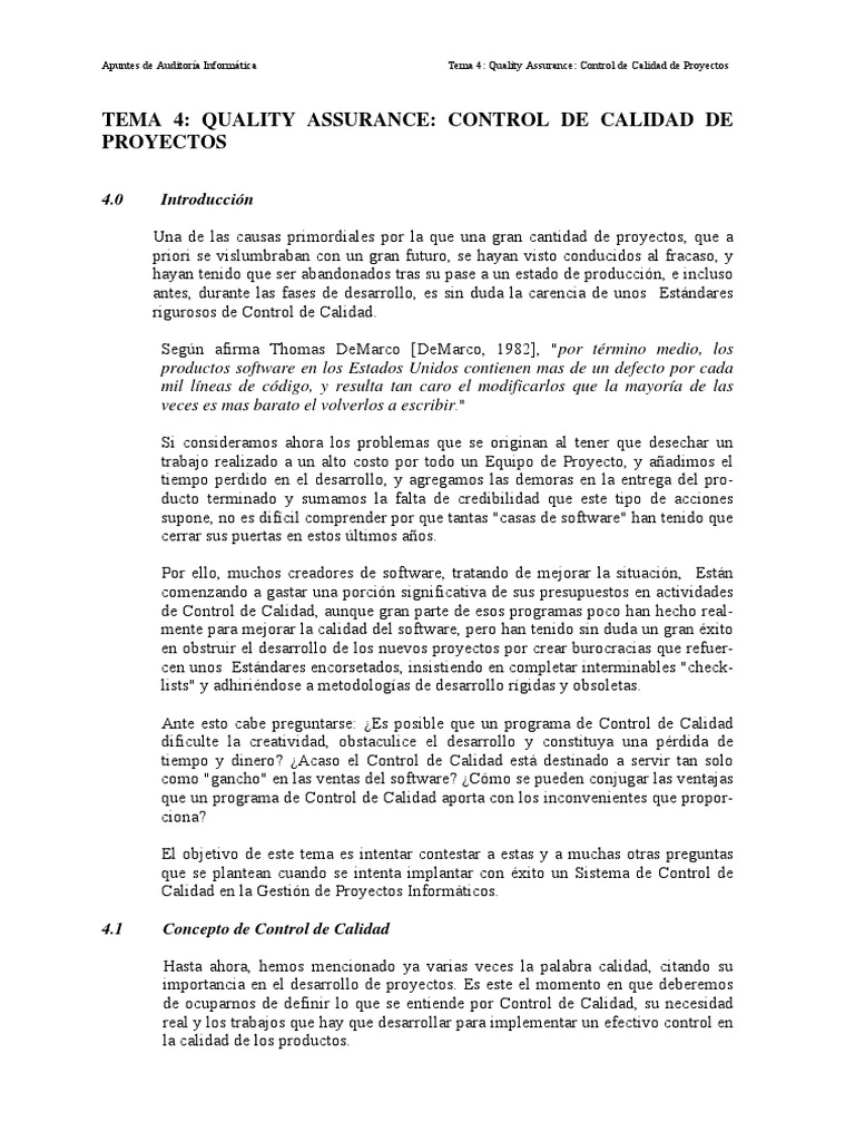 Quality Assurance Control de Calidad de Proyectos PDF | PDF | Pruebas ...