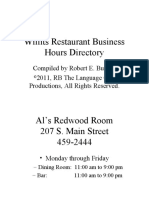 Willits Restaurant Business Hours Directory