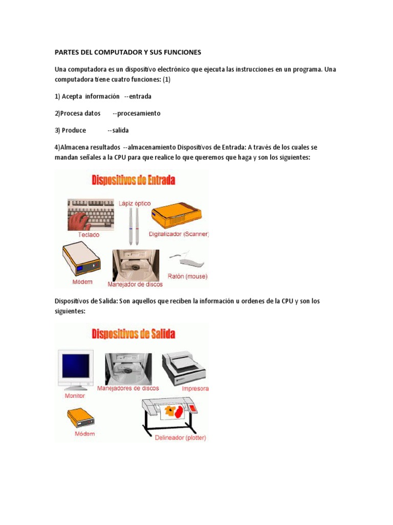 Partes Del Computador y Sus Funciones | PDF | Hardware de la ...