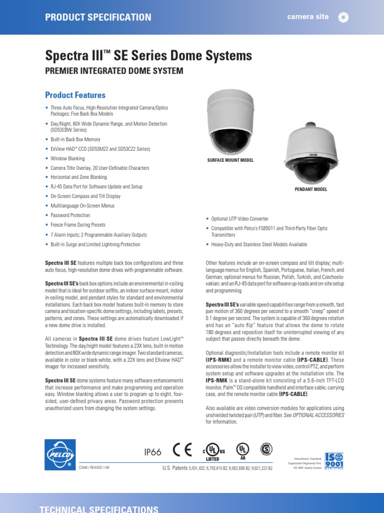 Pelco Spectra III SE Series Camera System Specs Video