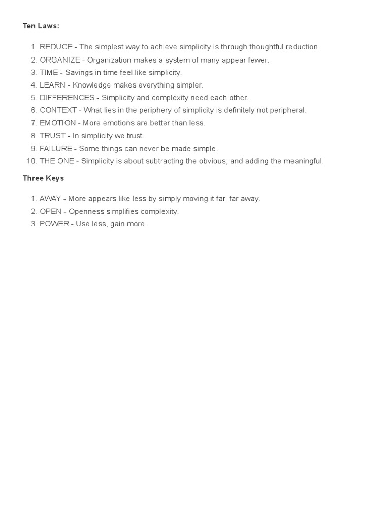 The Laws of Simplicity by John Maeda - Summary & Notes PDF | PDF