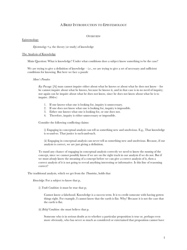 A Brief Introduction To Epistemology PDF | PDF | Internalism And ...