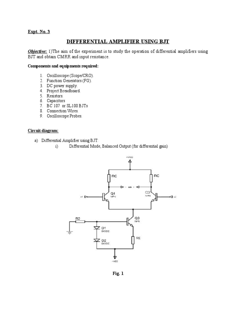 Differential Amplifier Using Bjt Circuit Diagram Images Transistors