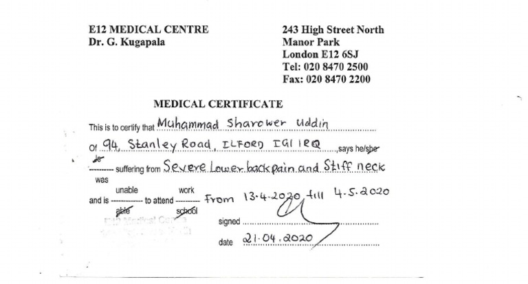 Sick Note PDF | PDF