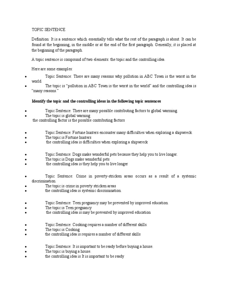 Identify The Topic and The Controlling Ideas in The Following Topic