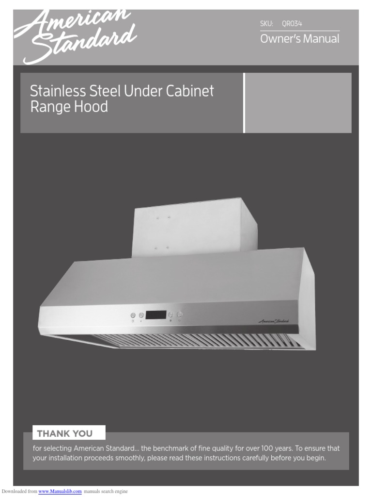 Stainless Steel Under Range Hood Owner's Manual PDF Duct