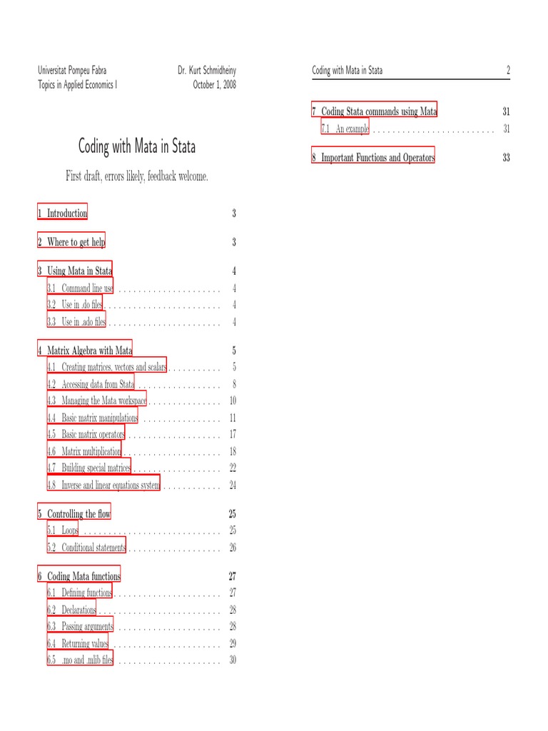 Coding With Mata in Stata | PDF | Matrix (Mathematics) | Matrix Theory