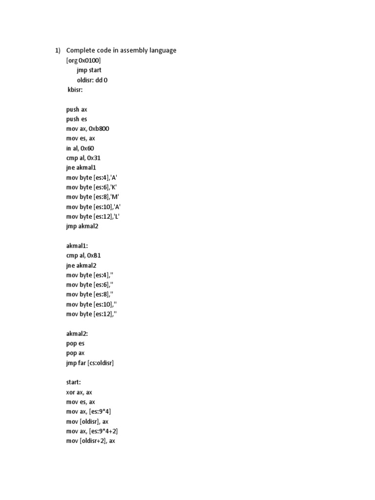 Complete code in assembly language pdf