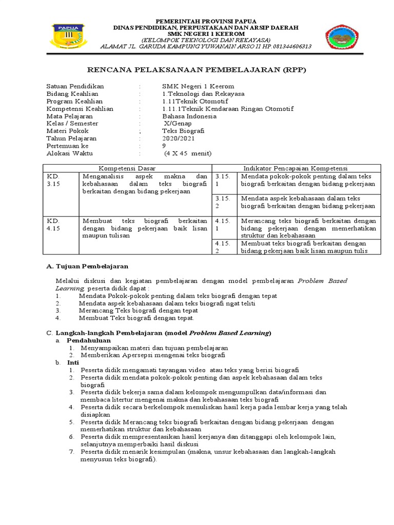 RPP Bahasa Indonesia SMK Kurikulum Merdeka | PDF
