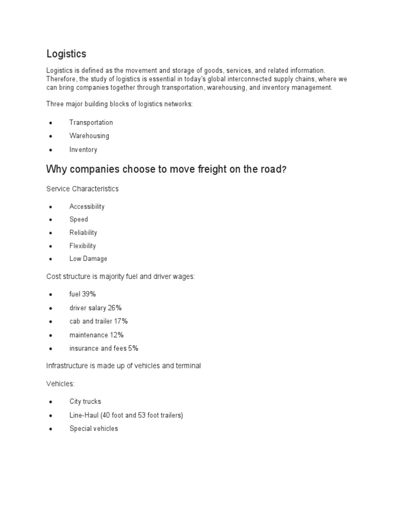 Logistics Service Characteristics Pdf Cargo Freight Transport