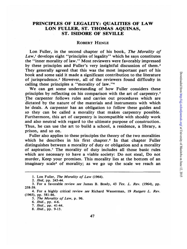 R. Henle (1994) Principles of Legality | PDF | Thomas Aquinas | Natural Law