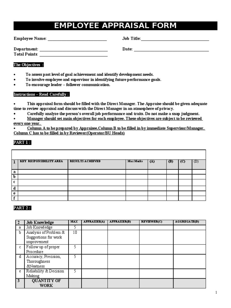 Employee Appraisal Form New | PDF | Performance Appraisal | Goal