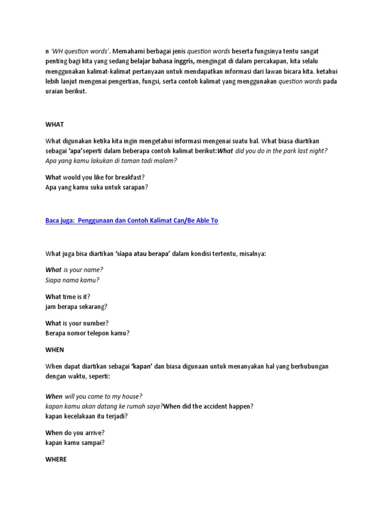Panduan Lengkap WH Questions | PDF