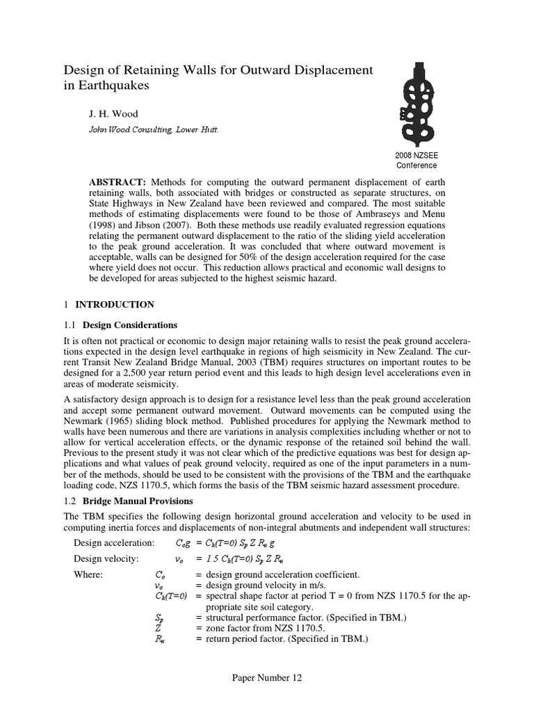 Retaining Wall Design for Earthquakes | PDF | Friction | Moment ...