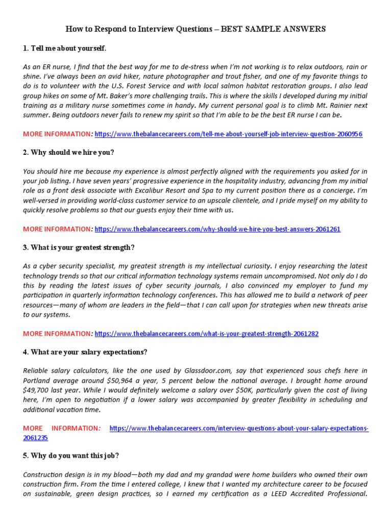 How To Respond To Interview Questions - BEST SAMPLE ANSWERS: 1. Tell Me ...