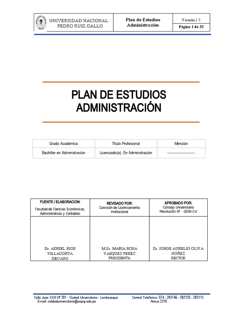 P19. Plan de Estudios Administración | PDF | Planificación | Presupuesto